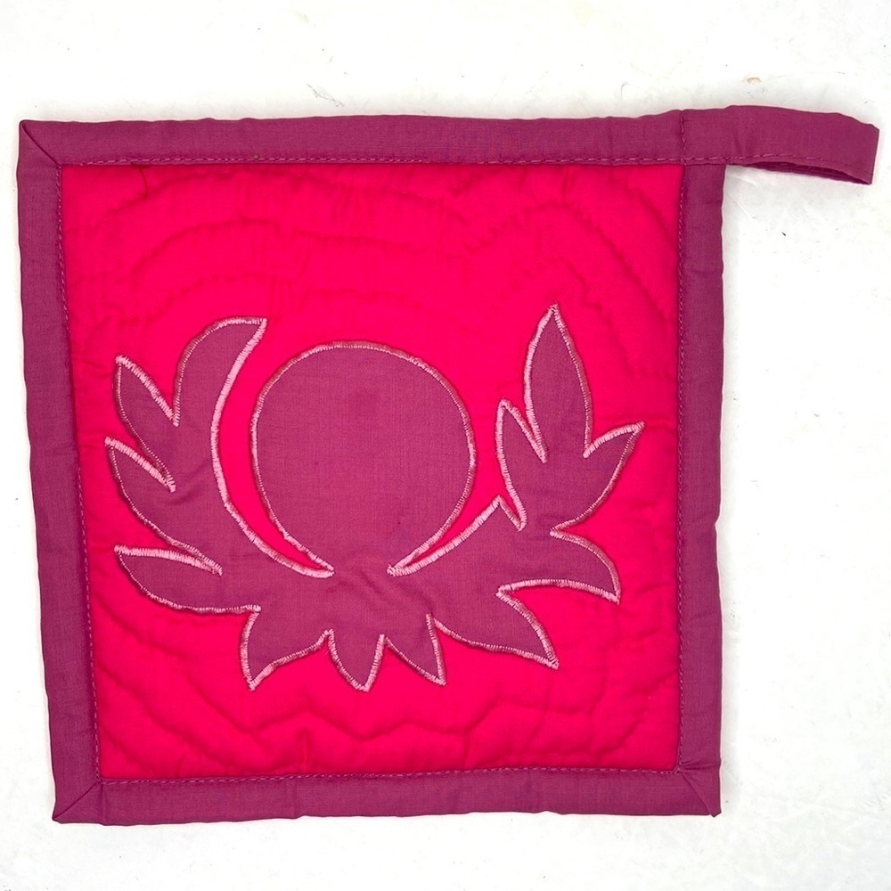 Hand Crafted Hawaiian Tropical Pink Textile Art Embroidered Pot Holder NWT